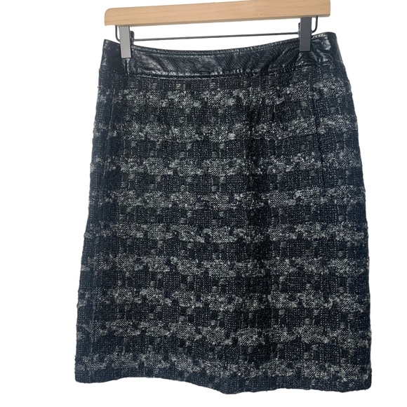 Tory Burch Leather Trimmed Tweed Pencil Skirt Wool Blend - Picture 2 of 9